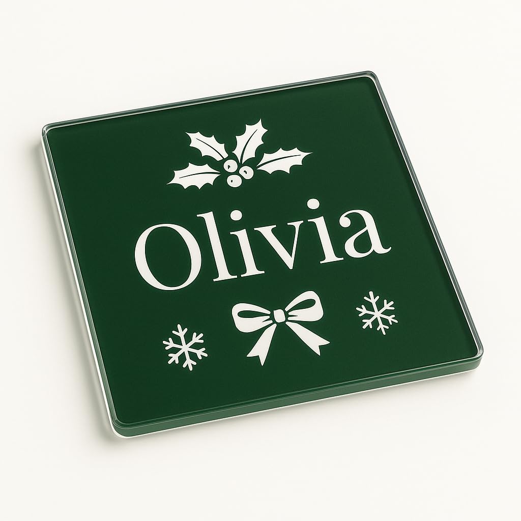 The Plum Penguin Yuletide Glow Personalised Acrylic Coaster Place Setting Gift - Noel Elegance Design With Christmas Charm For Holiday Table Decor