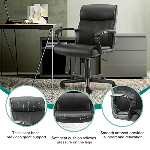 Image of OLIXIS Executive Padded Mid-Back Home Office Desk Chair with Armrest, Adjustable Height Computer Chairs, 360-Degree Swivel, Leather, 250Lbs Capacity