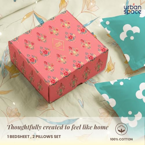 Image of Urban Space Festive Gifting Set - 100% Cotton Double Bedsheet with 2 Pillow Covers, Double Bedsheet Gift Set in Gift Box, 90 x 100 Inch, Sprinkle Buttercream | Diwali, Festive & Housewarming Gift