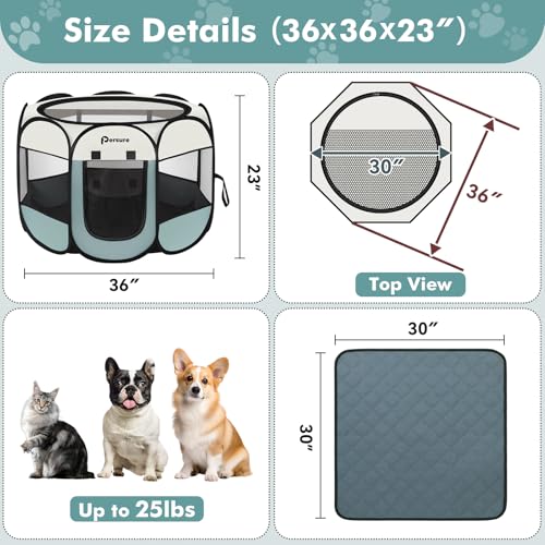 Image of Dog Cat Playpen Indoor Outdoor for Puppy Pet Dog Cat Recovery After Surgery | Dog Tent Crates Cage Indoor /Outdoor, Portable Pop Up Kennel with Carrying Case for Travel (Grey with Pad, Medium)