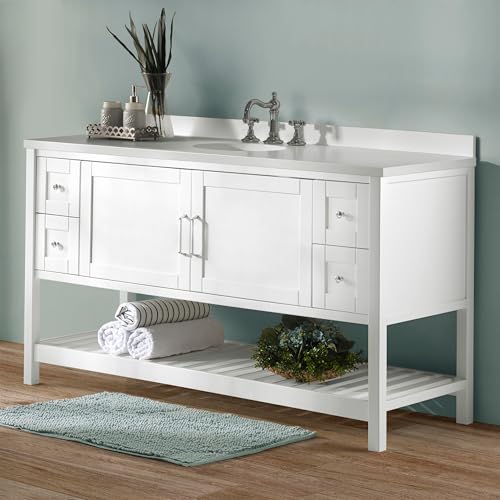 Image of Alaterre Furniture Bennet Bathroom Vanity Cabinet with Soft-Close Shaker Doors and Open Shelf - 60-Inch Freestanding Bathroom Vanity Without Sink - Wood Bathroom Sink Base Cabinet (White)
