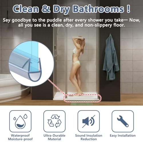 Flintronic Duschdichtungen für Duschtüren 40cm, Ersatz Dichtung 4-6mm Glastür, Duschtürdichtung Wasserabweiser mit Dichtlippe, Dichtung Duschwand Duschkabine I Duschabdichtung Gerade(2 Stück)