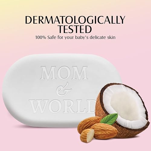 Miniatura 2 de Mom & World Jabón natural para bebés enriquecido con aceite de coco orgánico, aceite de almendras dulces, vitamina E, manteca de karité y cacao,