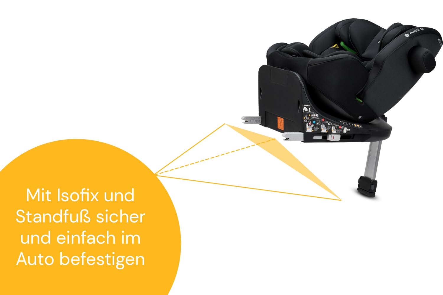 Osann One360 SL i-Size, seggiolino per bambini girevole a 360 gradi con Isofix + base, da 40 – 150 cm, seggiolino auto – All Black