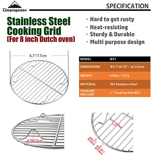Campingmoon Round Stainless Steel Roasting Baking Steaming Cooling Rack Cooking Grid Grill Fits For Dutch Oven (Diameter Φ6.7Inch, W17) #TOP1