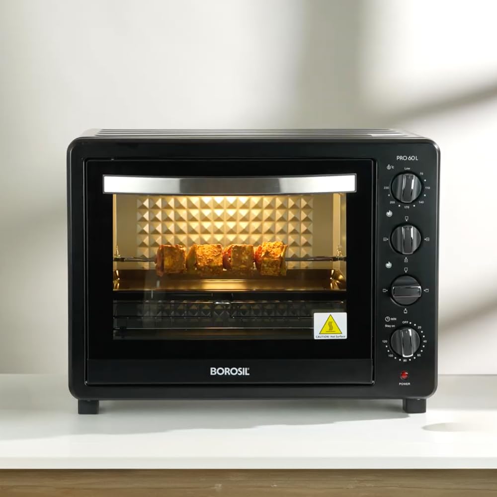 Borosil 2200W 60L Pro OTG | BIS Approved, Made in India | Convection Oven Toaster Griller | Rotisserie, Grill, Bake & Toast | 12 Stage Heating | 2 Year Warranty | Black-image-47