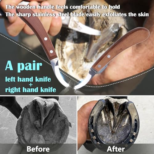 Image of Left and Right Handed Hoof Knives with Wooden Handle 2Pack Farrier Hoof Trimming Knife Set of Horses Cow Donkey