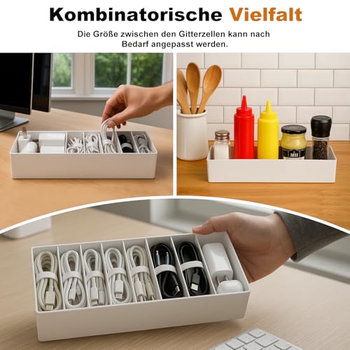 DoocliB Kabel Organizer Box,ohne Abdeckung,Datenkabel Organizer Weiß mit Verstellbaren Fächern,kabel aufbewahrungsbox mit 7 Kabelbindern für die Aufbewahrung auf dem Schreibtisch(1 stück)