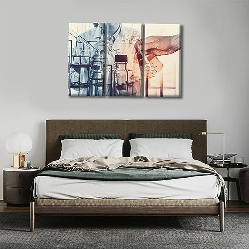 Image of 3 Panels Clinical Laboratory Wall Art Laboratory Research Concept Wall Pictures Posters & Prints Medical Prints for Wall Decor Giclee Wooden Framed Gallery-Wrapped Ready to Hang (36 inch Wx24 H)