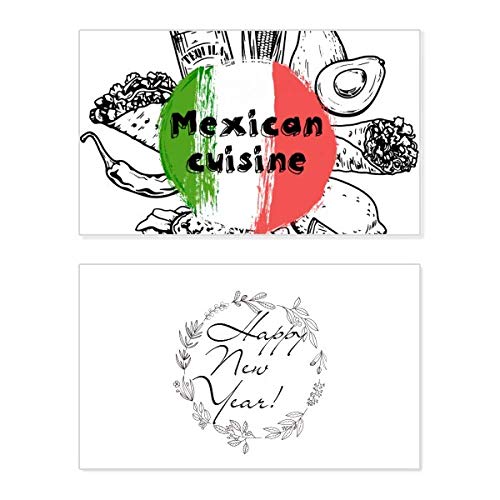 Tarjeta de felicitación de Año Nuevo: diseño de la bandera de México y Cactus Sketch