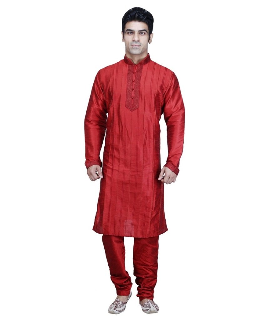 royal kurta Men's Silk Blend Pintex Kurta Churidar-picture-23
