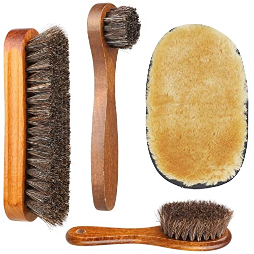 Kit de Cirage Entretien pour Chaussures 4 Pièces:3 Brosses à Polissage Nettoyage en CRIN+1 Gant en Peluche à Lustrage Canapé Cuir