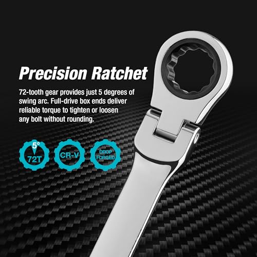 Image of DURATECH 8mm x 9mm Extra Long Flex-Head Ratcheting Wrench, Metric | CR-V Steel