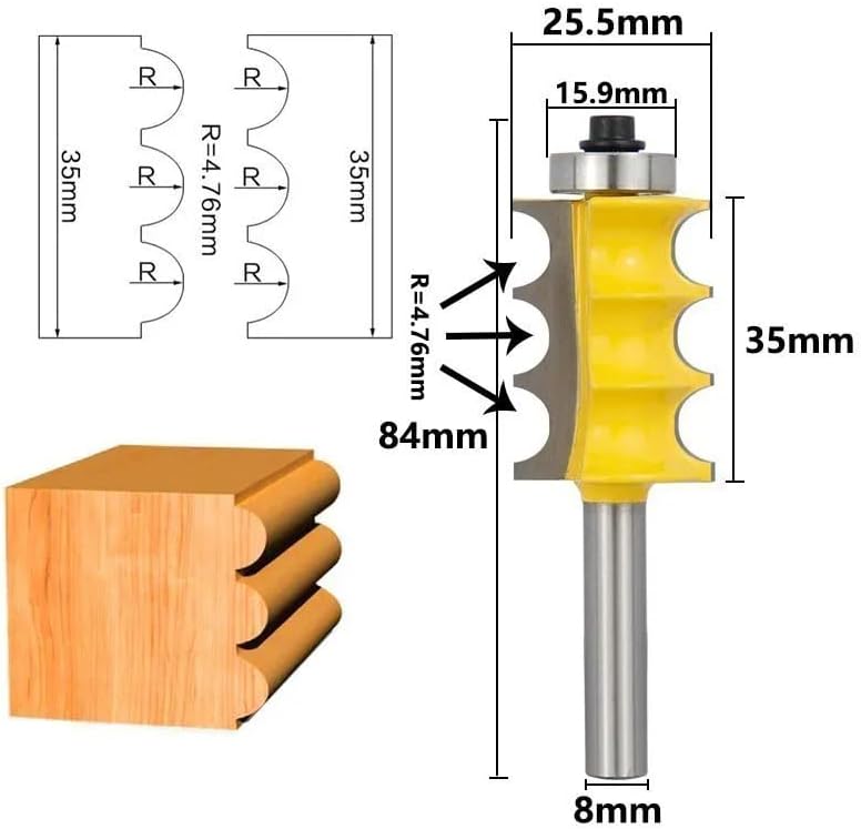 Milling Cutter 8mm Shank Triple Bead & Triple Flute Large Molding Router Bits Set For Woodworking Line Knife,1Set (2pcs)
