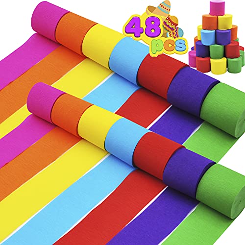 JOYIN 48 Rolls Crepe Paper Streamers 768 Yards 7 Colors for Wedding Ceremony Various Large Festivals Decorationï¼ŒBooth Backdrop, Festival & Event Decor
