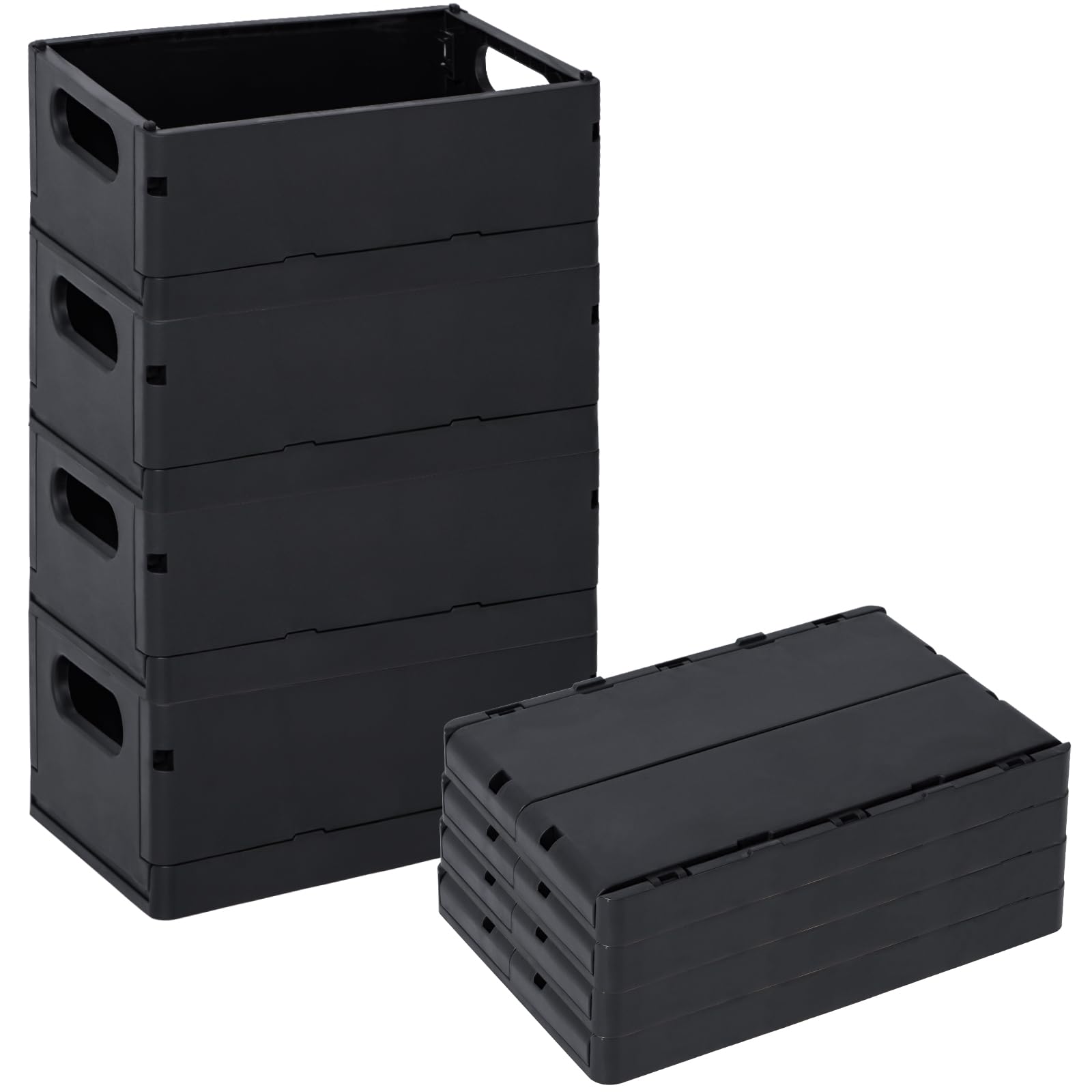 4-Pack Mini Storage Crates Organizer，Crates for Desk Organizers Aesthetic Crate Stacking Folding Storage Baskets for Home Kitchen Bedroom Decor (large size, black)
