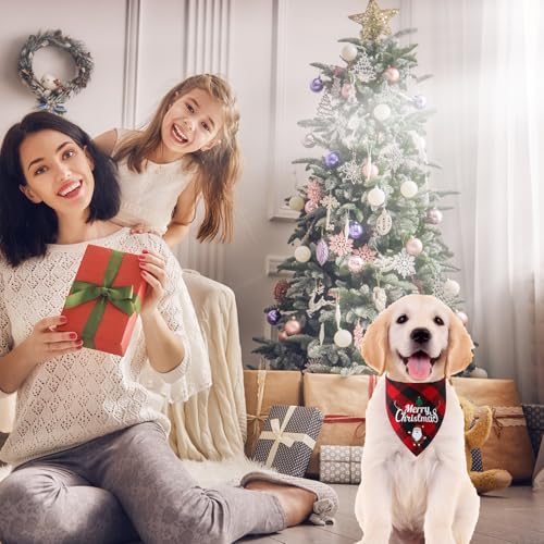 Weihnachten Halstuch Hund, 2 Stück Weihnachten Haustier Bandanas, Klassisches Kariertes Hundehalstuch Weihnachten, Haustier Bandana Schal Dreieck Lätzchen für Große Mittelgroße Kleine Hunde Katzen