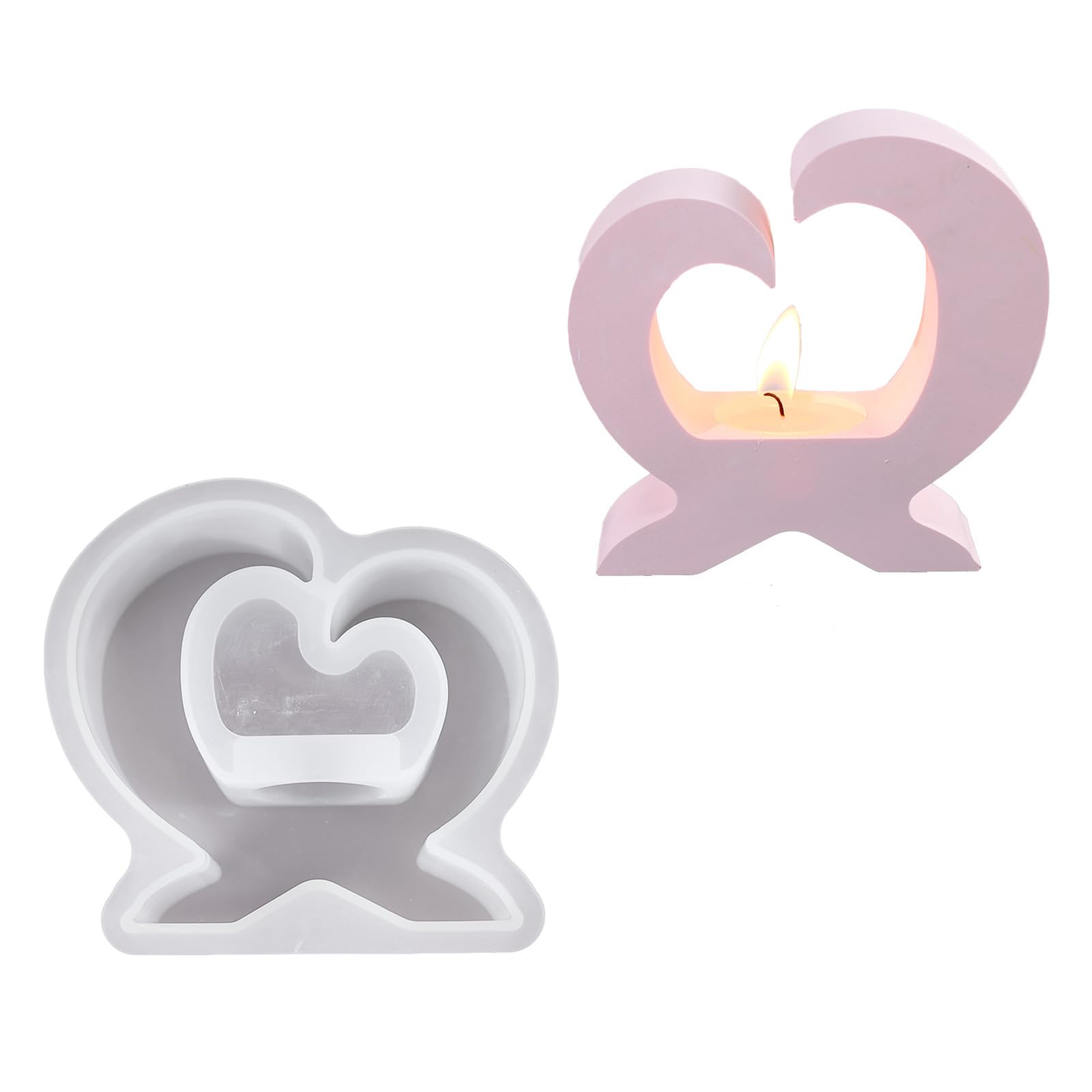 Nucelit Shaped Silicone Molds for Epoxy Resin, Plaster Decoration, Silicones Holder Molds for Tealight Holder Stand Heart