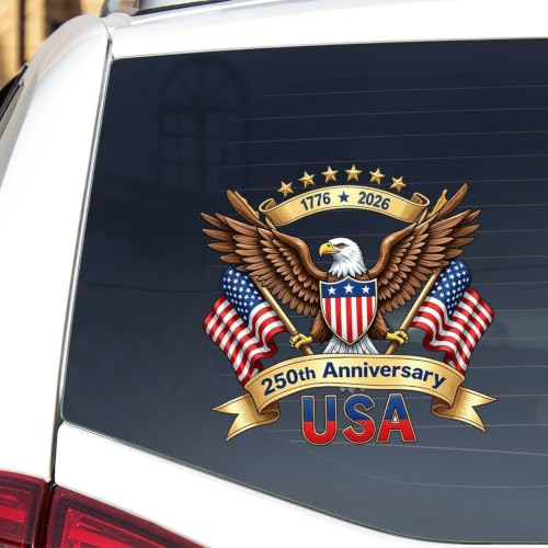 Image of 2pcs 250th Anniversary USA Car Sticker 1776-2026 Patriotic Eagle | 4th of July Independence Day Vinyl Decal for Car Bumper Truck Laptop Window 10 inch