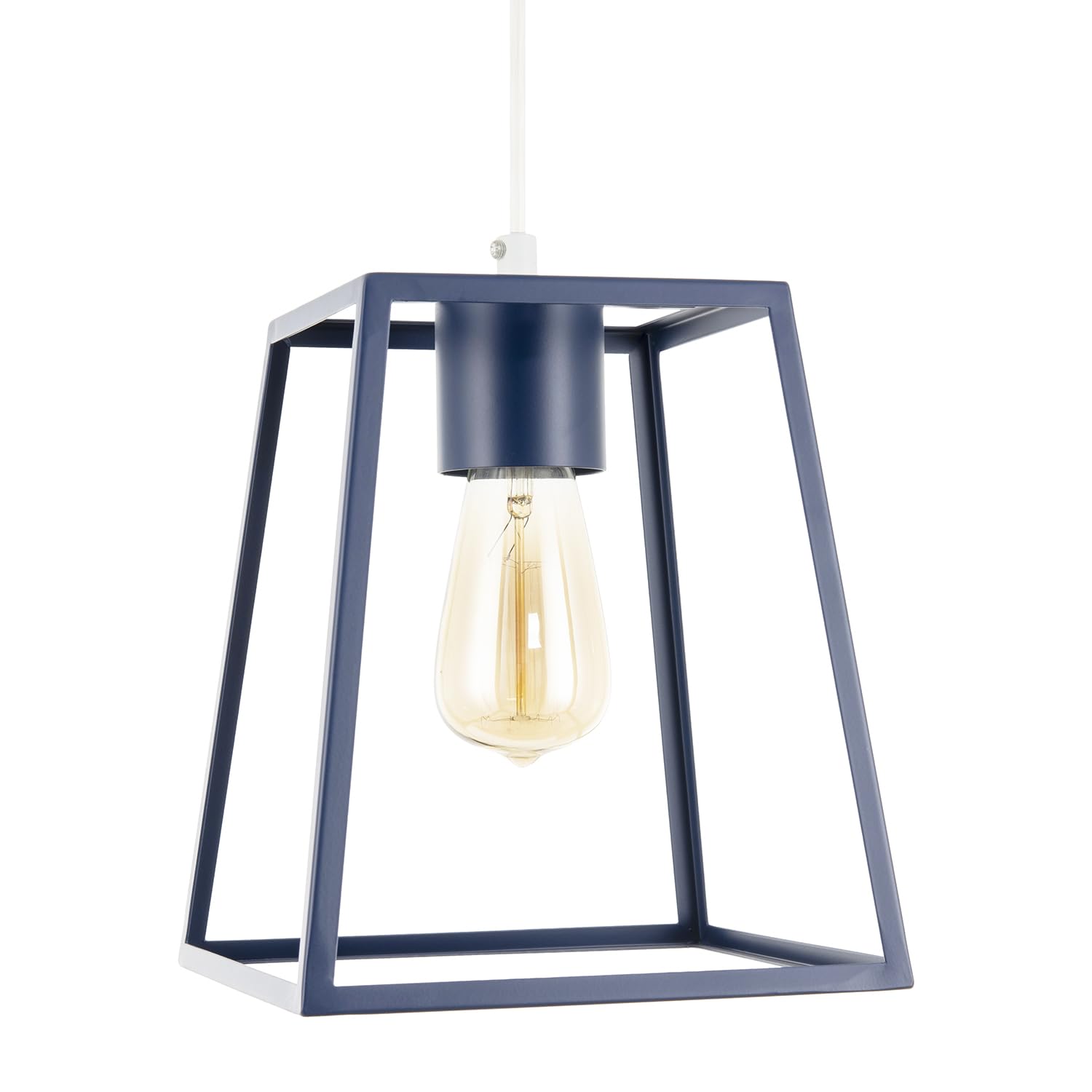 Happy Homewares Blue Industrial Lantern Lamp Shade In Navy With Square Top And Bottom