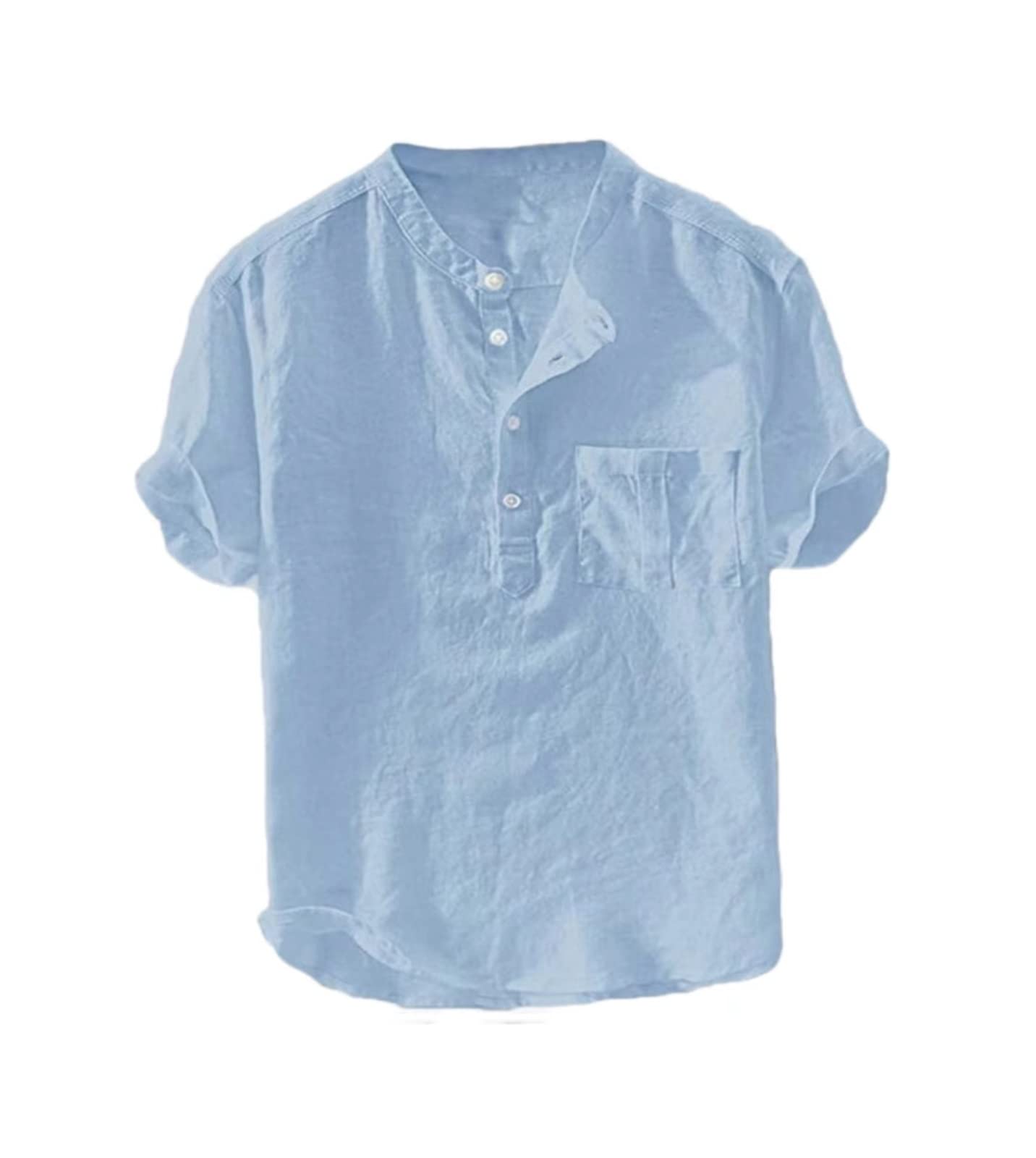 Chemise en lin homme bleu XXL à manches courtes et fermeture boutonnée