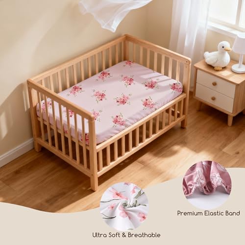 Image of Bassinet Sheets 33x20 for Baby Delight, Newton,Airclub,Maxi Cosi,Angelbliss,Dream on Me,Mika,Harppa,Amke,ezebaby Rectangle Bassinet Mattress - Pink Floral 3 Pack Girl