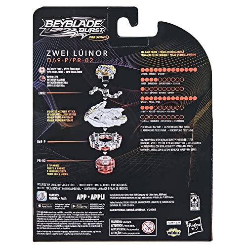 Jogo Pião Beyblade Pro Series, Kit Pião de Batalha com Lançador Zwei Luinor - F2336 - Hasbro, Azul,