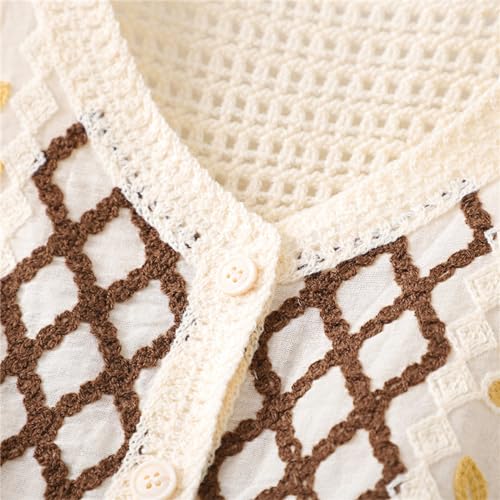 Women Vest, Women Crochet Knit Diamond Sweater Vest Button Up Crop Cardigan Waistcoat Bust:35.43-37.40inch Length:16.54inch Apricot Black3