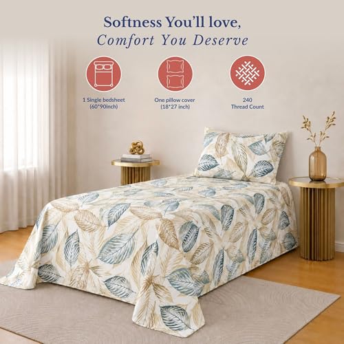 Image of Jaipur Weaves Bedsheet Single Size 100% Pure Cotton Bed Sheet with 1 Pillow Cover, 240 TC Premium Bedding Set, 60x90 inches, Super Soft Cozy (Grey Olive, Single)