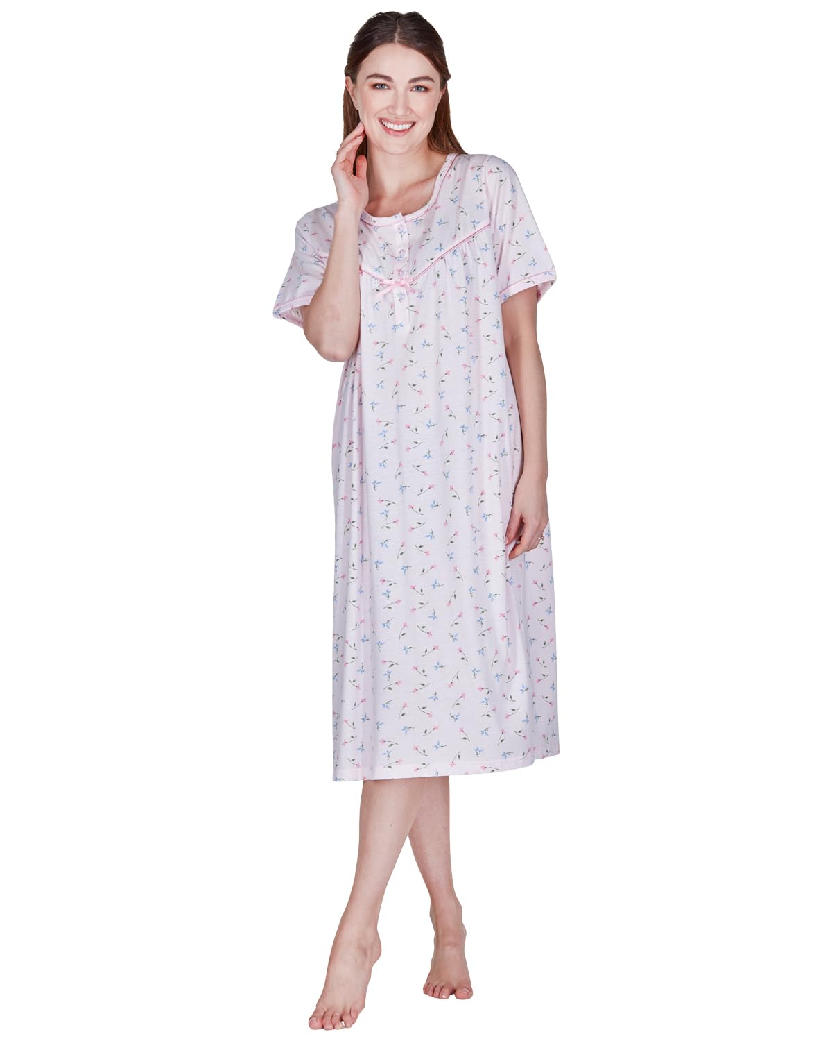 Undercover Ladies 'Flower Leaf' Jersey Short Sleeve Nightie 05354 Pink L-XL