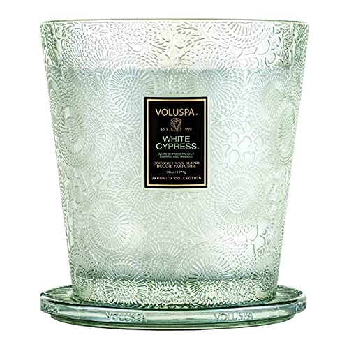 Voluspa White Cypress Candle | 3 Wick Glass Boxed Hearth | 38 Oz. | Natural Wicks And Coconut Wax For Cleaner Burning #TOP2