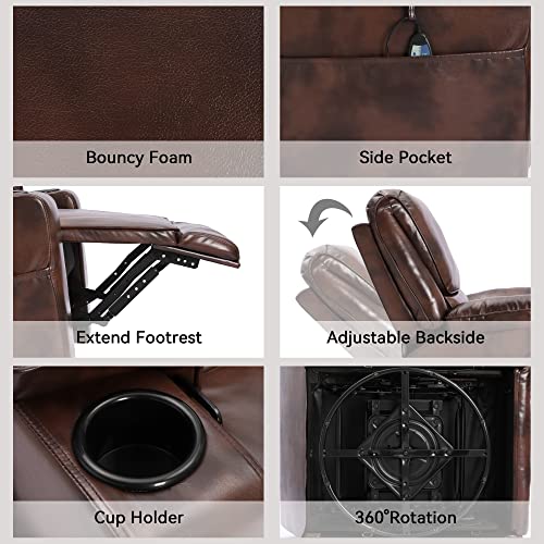 Yoconyo Pu Leather Recliner Chair With Heated Massage Ergonomic Lounge Modern Rocker 360 Degree Swivel Single Sofa Seat With Drink Holders For Living Room Home (Brown) #TOP6