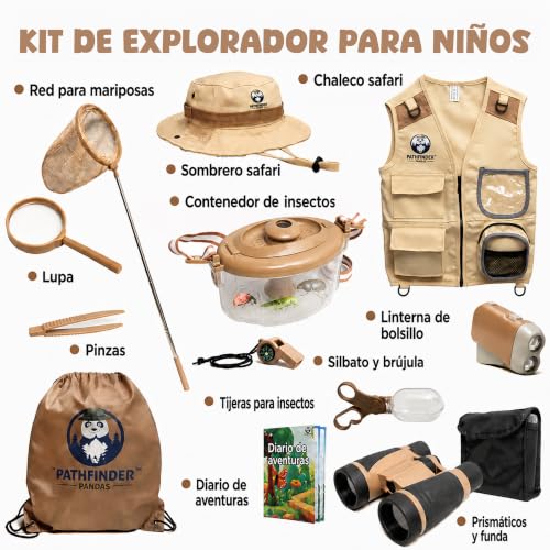 Kit explorador niños con chaleco disfraz y herramientas de observación exterior 6