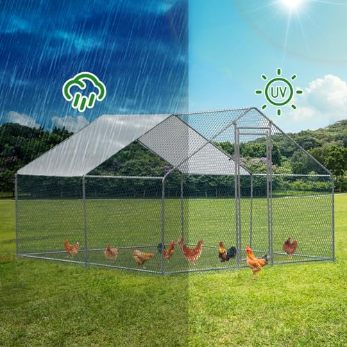Outvita Chicken Coop, 10×10 FT Large Metal Chicken House, Poultry Habitat Cage with Waterproof Cover, Walk-in Chicken Run Pen for Small Animals, Yard, Farm, Patio - Thumbnail 4