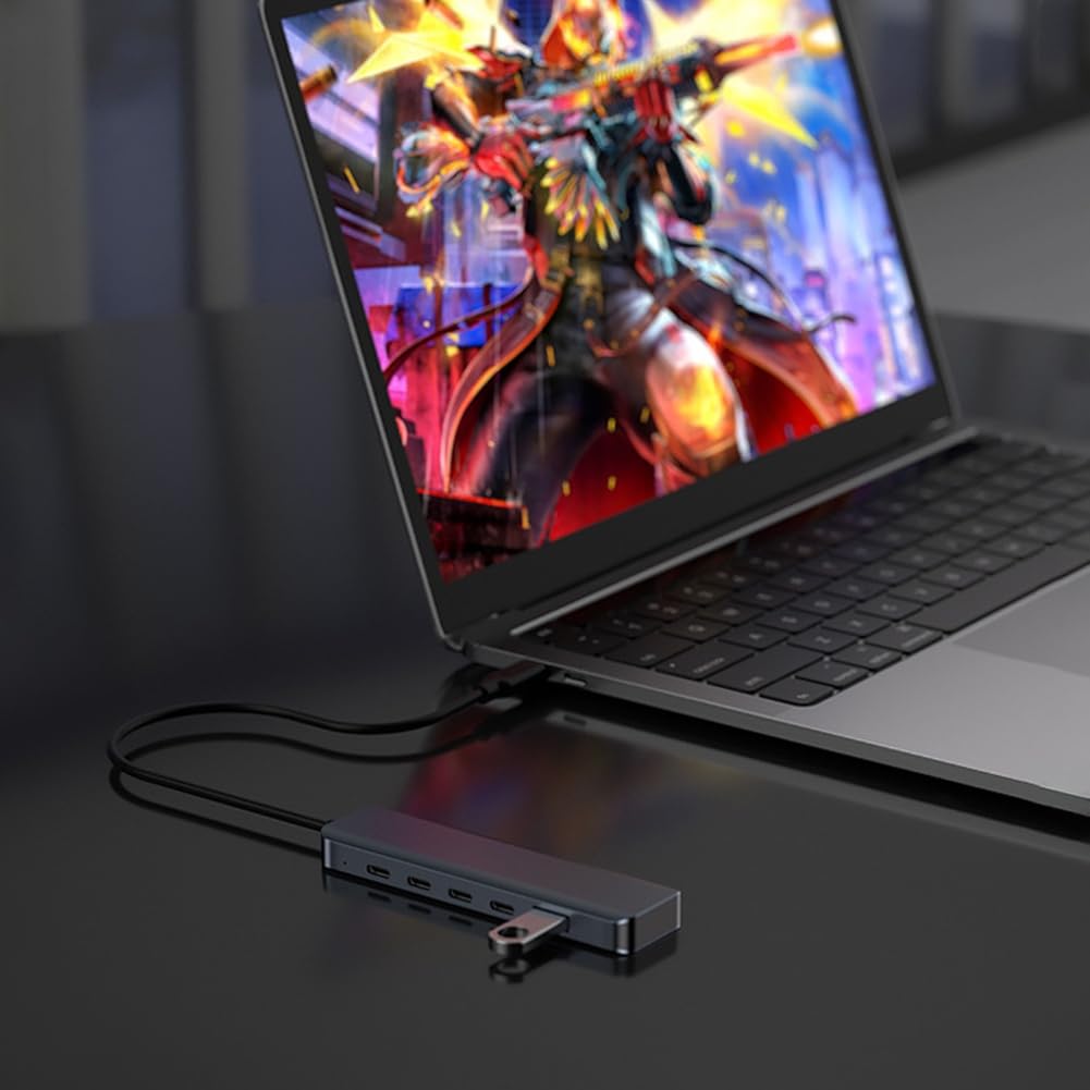 Hub USB-C 6 in 1 con modalità Alt DP Type-C, Dotato di Uscita Video Duale HDTV 4K/60Hz, velocità di Trasferimento Dati USB3.2 Gen2 10Gbps e Ricarica PD da 100W.
