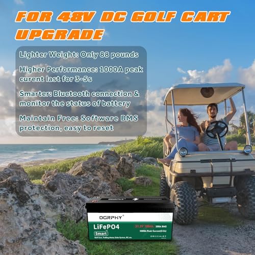 48 volt lithium battery for golf cart with 18a charger 48v lithium battery with 200a bms lcd amp mobile monitor 512kwh with 1024kw output 1000a peak current for golf cart100ah