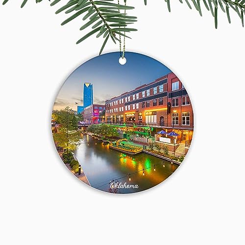 Oklahoma Christmas Ornaments City Souvenir,Xmas Tree Hanging Ornaments Ceramic Keepsake