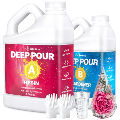 JDiction Deep Pour Epoxy Resin 1.5 Gallon Kit Crystal Clear Epoxy Resin for 2-4in Pour Depth Bubble-Free& Low Viscosity Casting Resin for River Tables Flower Preservation Art Crafts - 2:1 Mix