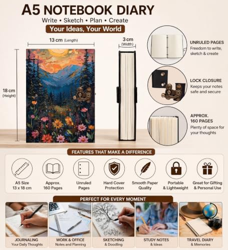Image of Scenery Diary Notebook 7x5 Inch 160 Pages Unruled Journal for Notes