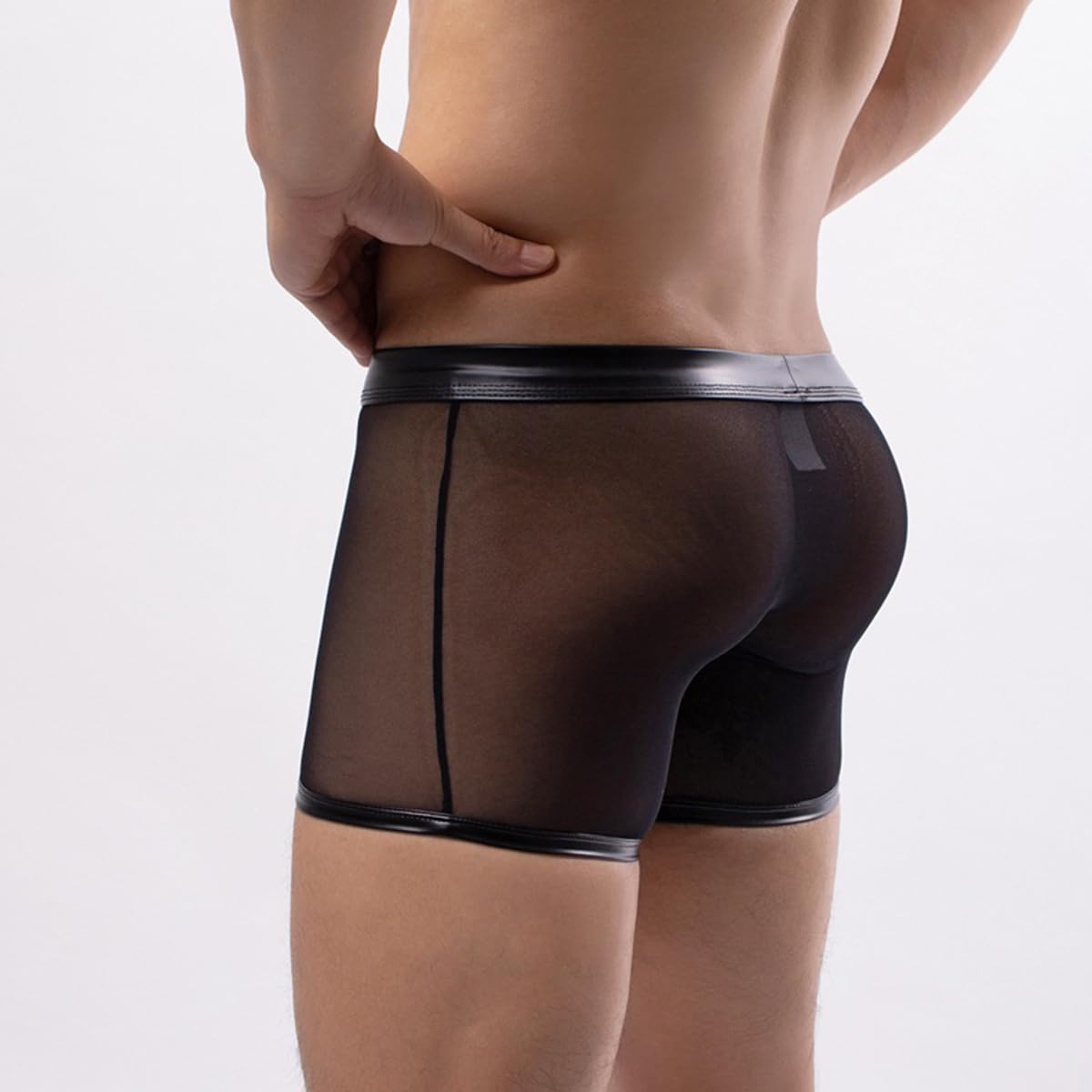 2Pcs Men's Fashion Underwear, Men's Detachable Boxer Shorts, Transparent Lace Boxer Briefs（Black M）