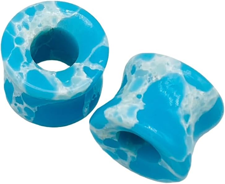 Uni Craft Body Piercing Jewelry Pair of Naga Style Larimar Crystal Handmade Naga Body Piercing Gauges Plugs Ear Tunnels Size 6g (4mm) to 40mm Customized Size & Wholesale Also Available