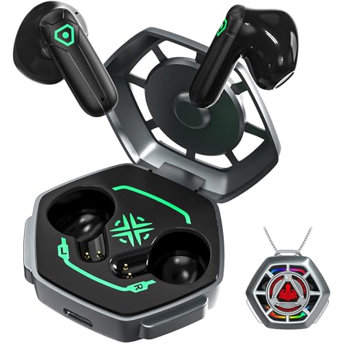 ANCwear True Wireless Earbuds, Bluetooth Headphones, Ear Buds with Metal chain & USB-C Charging Case,Mecha desgin with Customizable stickers for Teens,Young Adults (Ash)