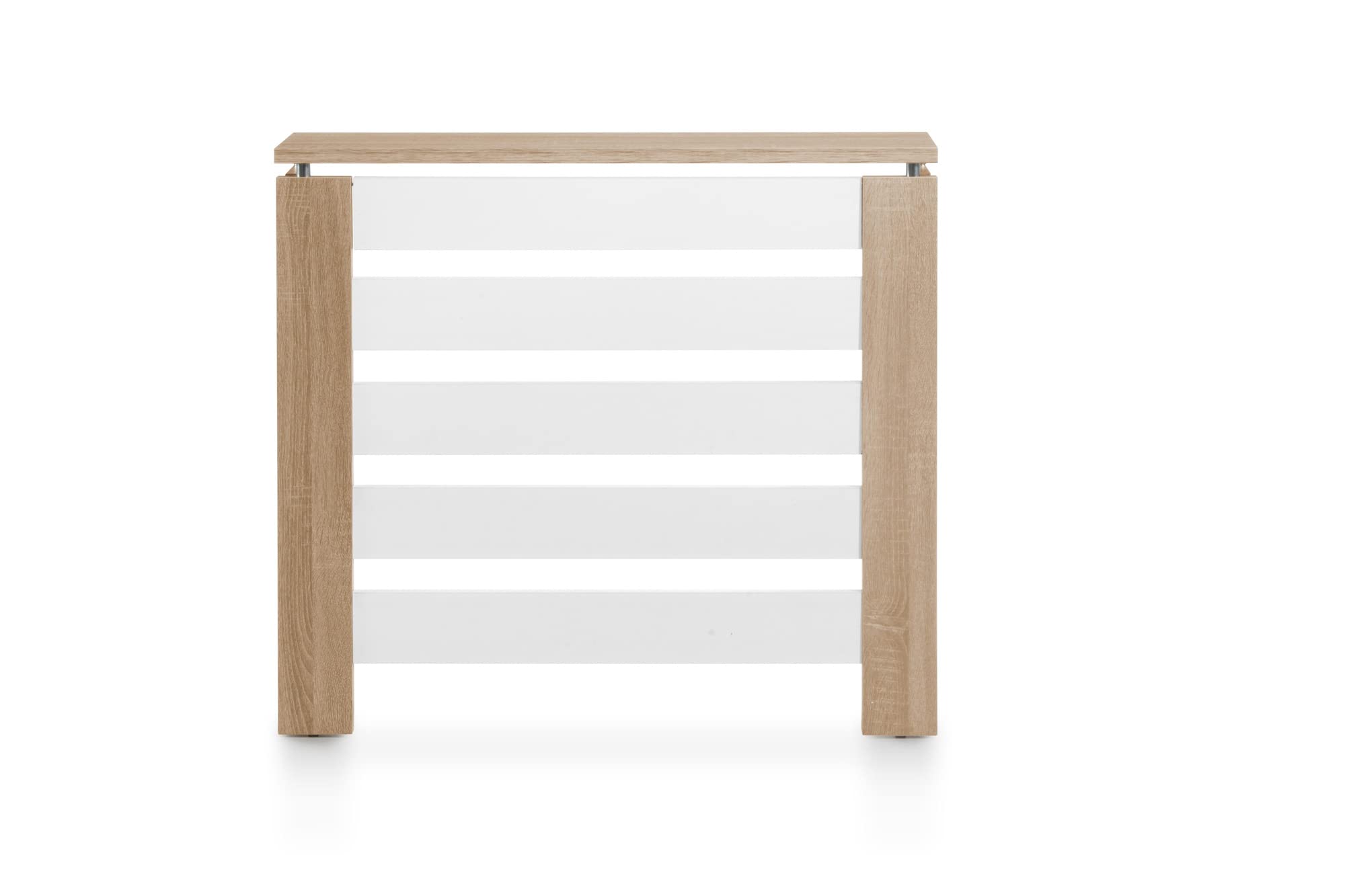 D&J Muebles Kit Cubre Radiador Roble y Blanco Moderno Hércules 90cm | Mueble Decorativo con Listones | Oculta Radiador con Fácil Montaje | (60cm - 90cm - 120cm) 90x83,5x19,5