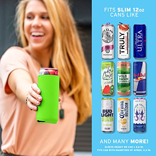 Image of Slim Can Cooler Sleeves (30-Pack) Soft Slim Can Koolie for White Claw Seltzer & Slim Beer - HTV Blanks for Vinyl Projects - Skinny Can Koolies Bulk - Tall Can Coolies for Slim Cans (Lime Green)