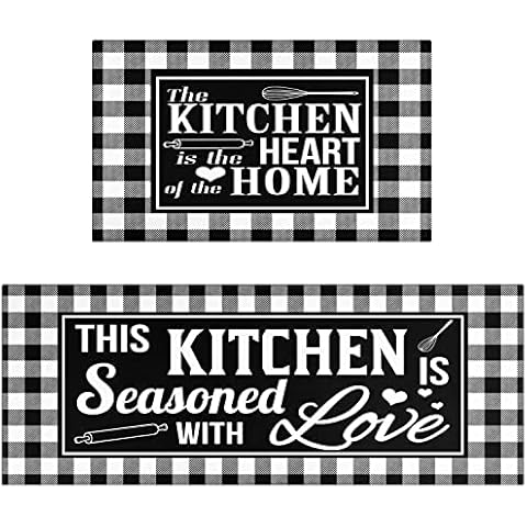 Buffalo Plaid Check Kitchen Rug Mat Set of 2 Non-Slip Rubber Washable Farmhouse Kitchen Rugs Decor Floor Mats Cover