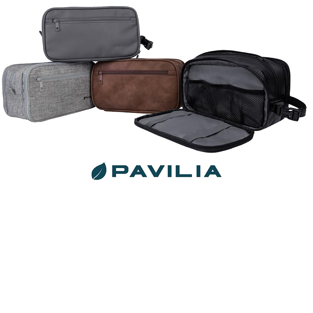 PAVILIA Beauty case da uomo, borsa da viaggio essenziale per rasatura, borsa da viaggio organizer per articoli da toeletta, accessorio per cosmetici, resistente all'acqua, nero, Large (10.5x5.5x6),