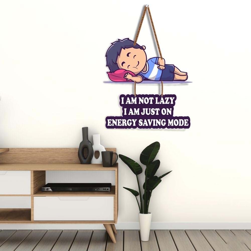 Millionminds Funny Cartoon Energy Saving Mode Quote Wall Hanging Wooden Art Decoration Item for Home | Living Room | Bedroom | Home Decor | Office | Gift | Wall Art for Hall,WH68-image-14