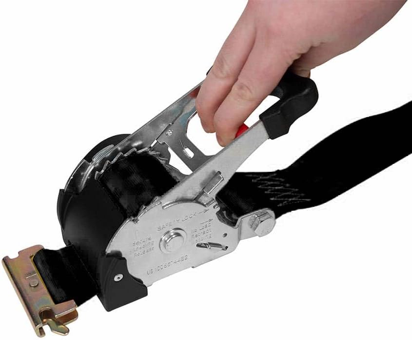 Mytee Products 2 Pack 2'' x 12' Auto Retractable Ratchet Straps for E-Track - Black Retractable Tie Down Straps with 1100 lbs WLL - Self Ratcheting Strap for Boat, Jet Ski, ATVs, Bikes