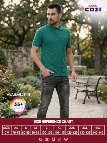 Image of Lux Cozi Men's T-Shirt with Chest Pocket | Polo T-Shirt for Man | Plain Casual Stylish | Half Sleeve| Cotton Blend Collar Polo T-Shirts for Men