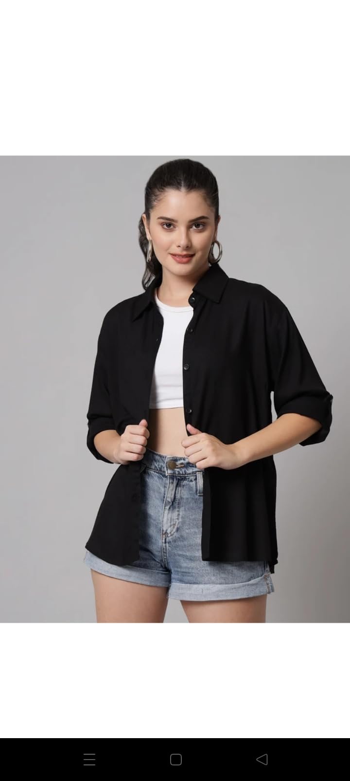 Women's Black Oversized Shirt, Casual Button-Down, Relaxed Fit, Full Sleeves-picture-51
